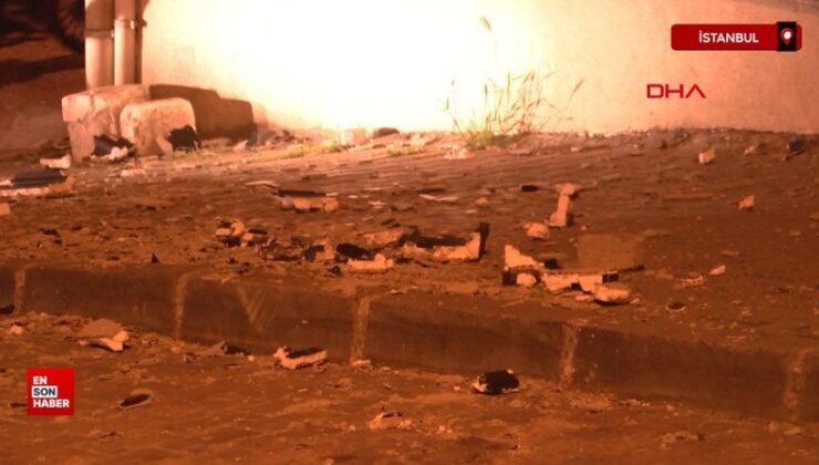 İstanbul’da şiddetli rüzgar nedeniyle bir binanın dış cephesi koptu