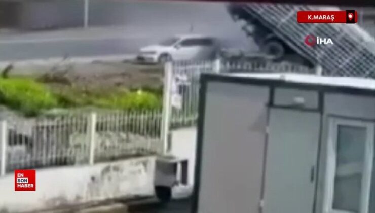 Kahramanmaraş’ta tüp yüklü tır otomobili sürükleyip devrildi