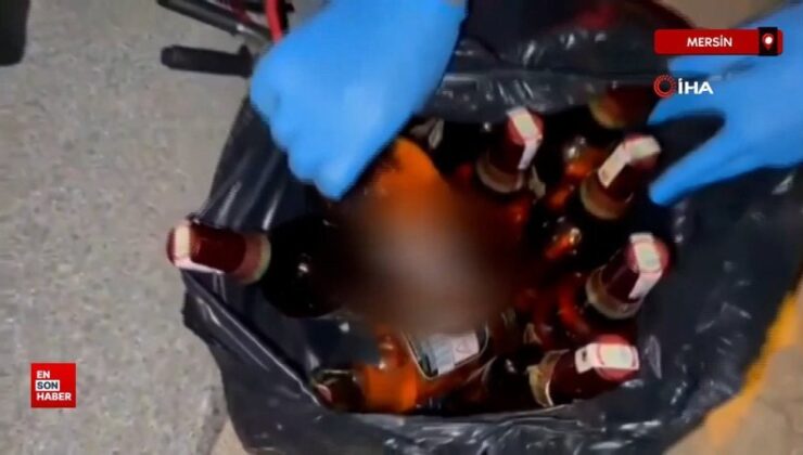 Mersin’de  otomobilde şişe şişe kaçak içki çıktı