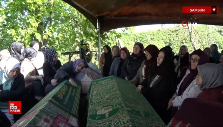 Samsun’daki heyelan faciasında ölen baba ile iki çocuğu son yolcuğuna uğurlandı