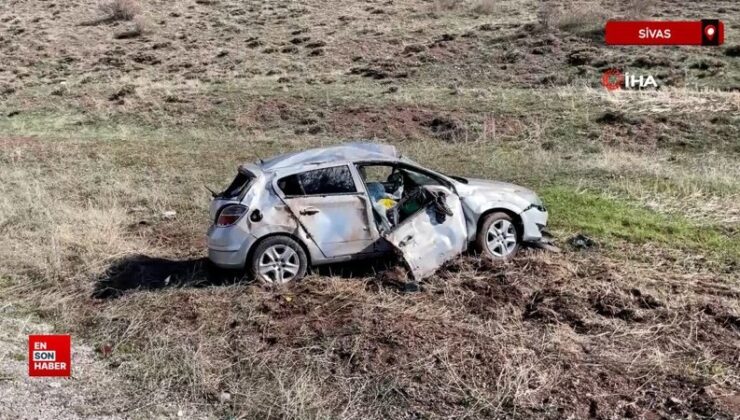 Sivas’ta kontrolden çıkan araç peş peşe taklalar attı