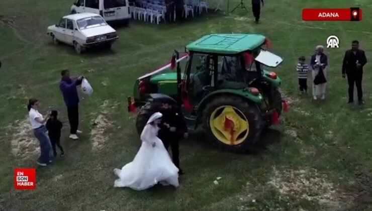 Adanalı çift traktörü düğün arabası yaptı