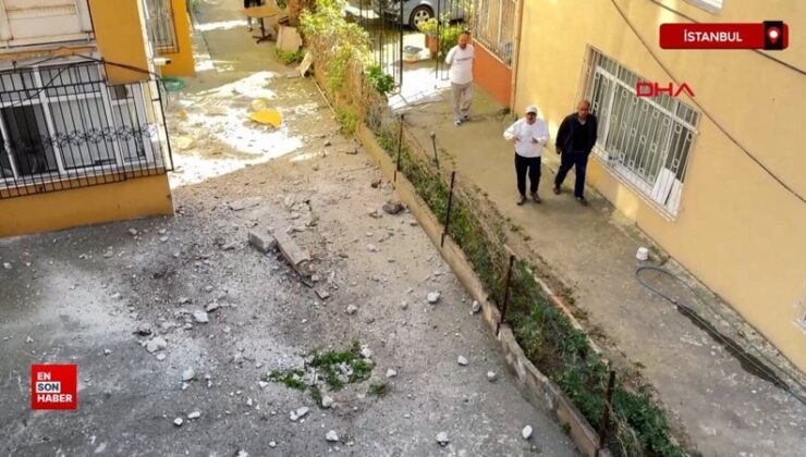 Avcılar’da 7 katlı binanın çatısındaki beton modüller düştü