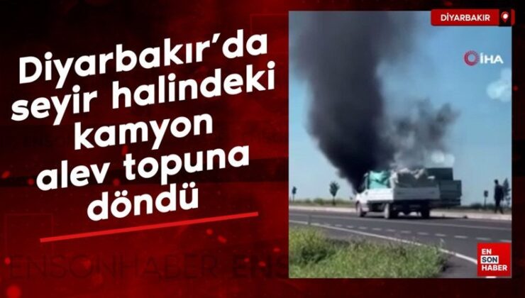 Diyarbakır’da seyir halindeki tuğla yüklü kamyon alev topuna döndü