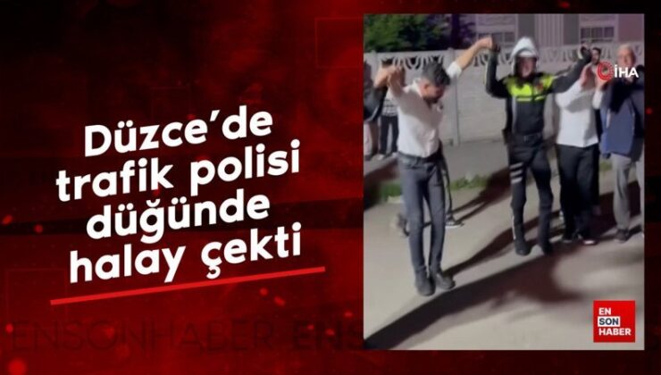 Düzce’de trafik polisi düğünde halay çekti