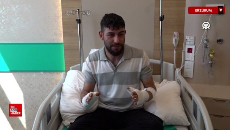 Erzurum’da hararet yapan araca müdahale eden teknisyenin elleri yandı
