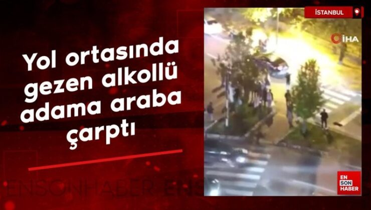 Esenyurt’ta yol ortasında gezen alkollü adama otomobil çarptı