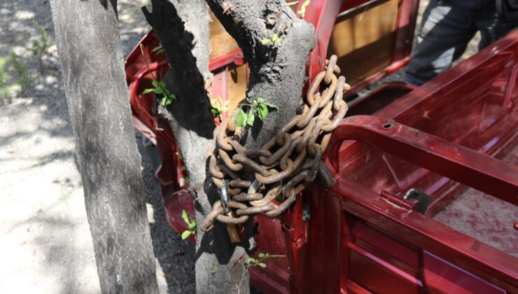 Eskişehir’de 4 kilidi kırılıp çalınan motosikletini bu sefer gemi zinciriyle bağladı