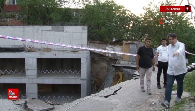 İstanbul Gaziosmanpaşa’da inşaat çalışması sırasında yol çöktü