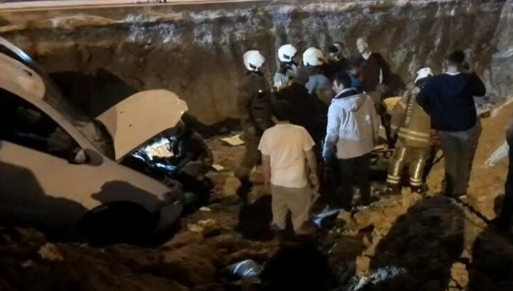 İstanbul’da araba bekçiye çarpıp şantiye alanına uçtu