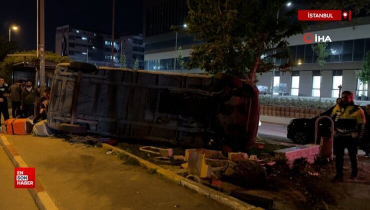 İstanbul’da denetimden çıkan ticari araç yan yattı
