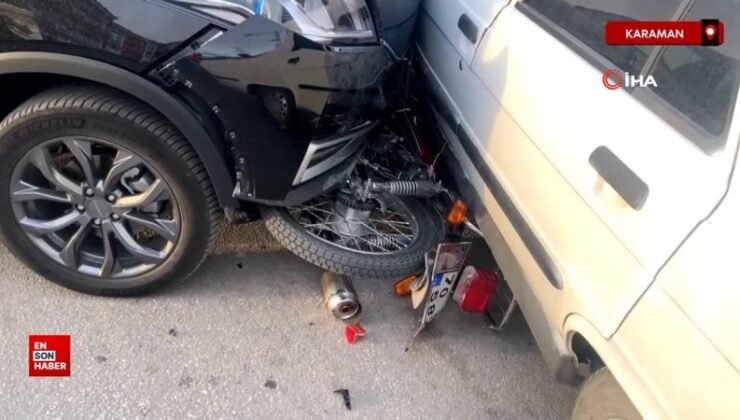 Karaman’da cipin çarptığı motosikletin şoförü, motordan atlayarak canını kurtardı