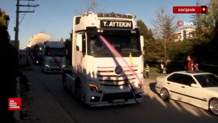 Kaybettiği ağabeyinin oğluna 15 tır ile düğün konvoyu yaptı