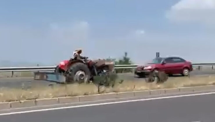 Manisa’da aykırı istikamete giren traktör kazaya davetiye çıkardı