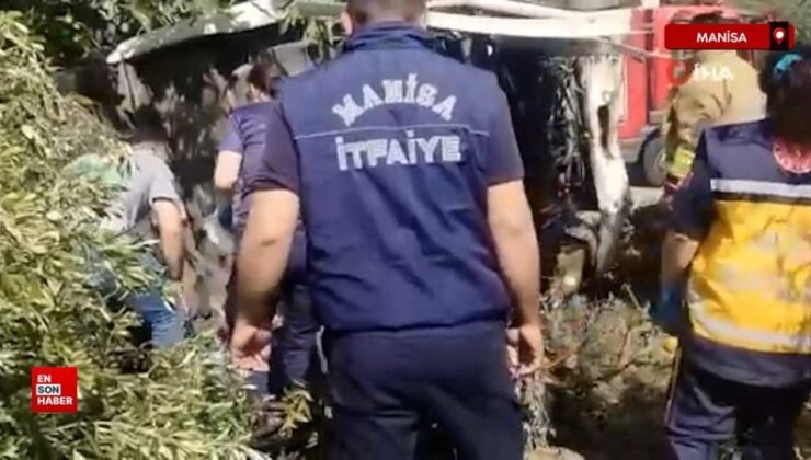 Manisa’da iş makinesini deviren şoför faciayı önledi