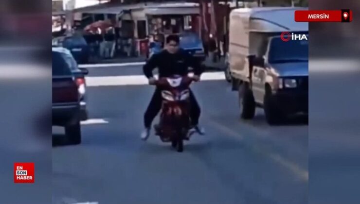 Mersin’de ön tekerini kaldırarak motosiklet süren şahsa 41 bin lira ceza kesildi