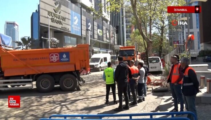 Sarıyer’de çöken yolda tamir çalışmaları sürüyor