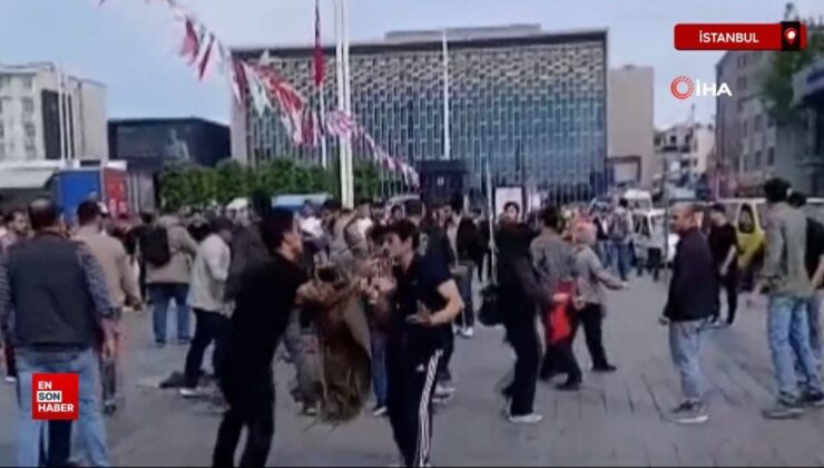 Taksim’de iki küme ortasında hengame kamerada
