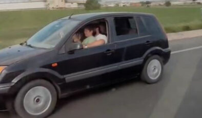 Tekirdağ’da kucağında çocukla araç sürdü