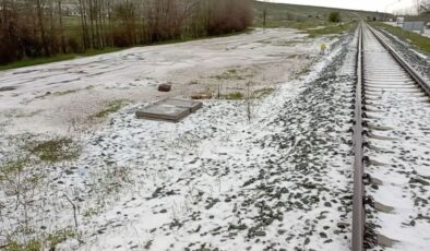 Tokat’ta tesirli olan dolu yağışı araziyi beyaza bürüdü