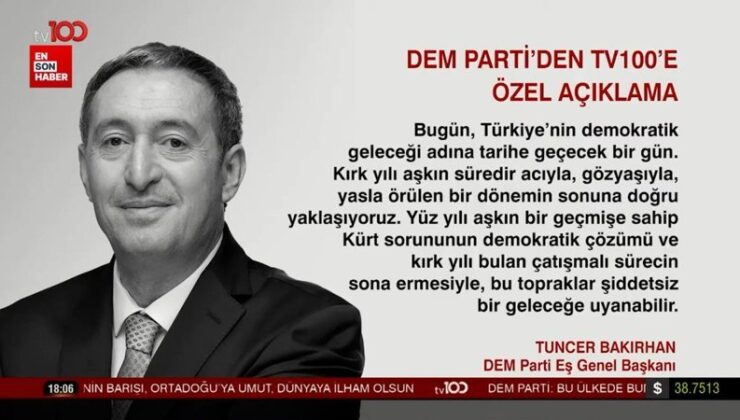 Tuncer Bakırhan tv100’e konuştu: Sorumluluğumuzun şuurundayız