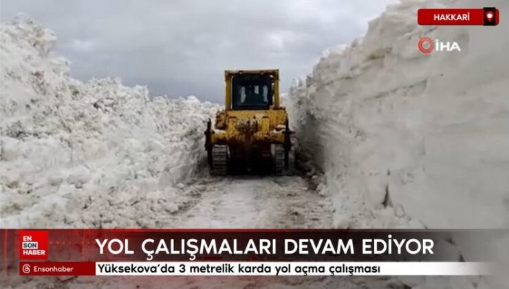 Yüksekova’da 3 metrelik karda yol açma çalışması