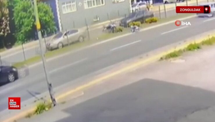 Zonguldak’ta motosiklet havada takla attı