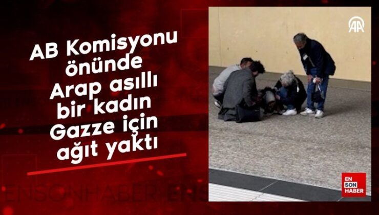 AB Komitesi önünde Arap asıllı bir bayan Gazze için ağıt yaktı