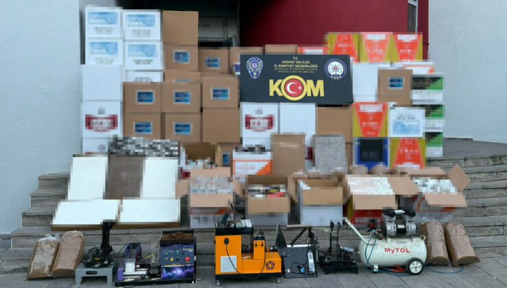 Adana’da kaçak sigara üretim merkezine çevrilen konuta baskın düzenlendi