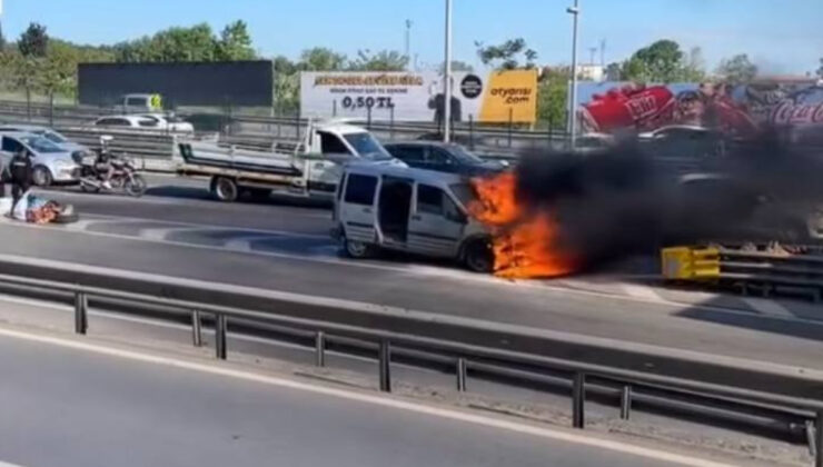 Bahçelievler D-100’de hafif ticari araçta yangın