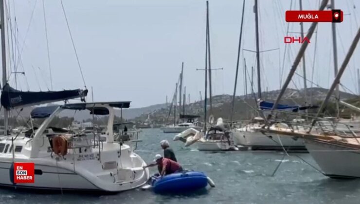 Bodrum’da fırtına; 10 tekne karaya oturdu