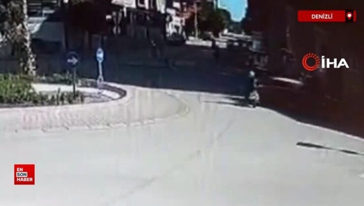 Denizli’de kavşağa apansız giren araba bayan motosiklet şoförüne çarptı