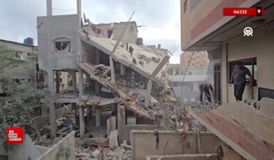 İsrail’in düzenlediği hava ataklarında meskenler moloz yığınına dönüştü