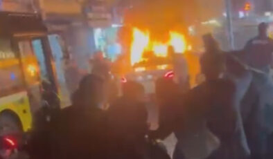 İstanbul’da şampiyonluk kutlamalarında arabası yandı