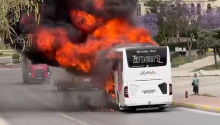 Mersin’de yolcu otobüsü alev alev yandı