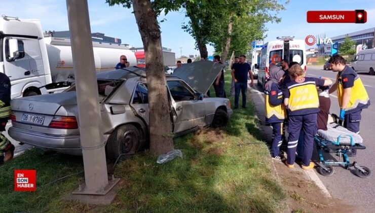 Samsun’da araba evvel tıra, akabinde ağaca çarptı