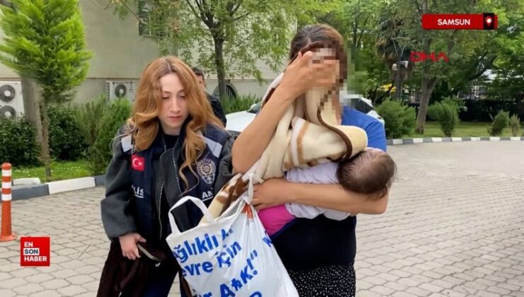 Samsun’da hırsızlık şüphelisi, kucağında bebeğiyle adliyeye sevk edildi