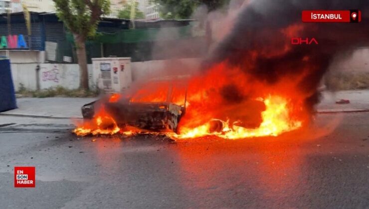 Avcılar’da arabanın alev alev yandı