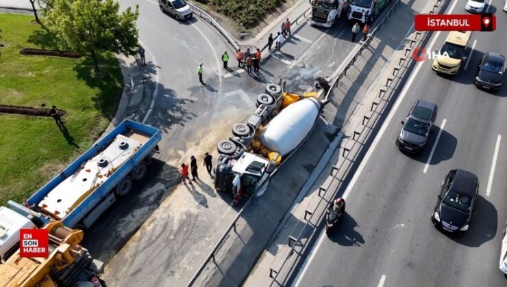 Bahçelievler’de beton mikseri devrildi