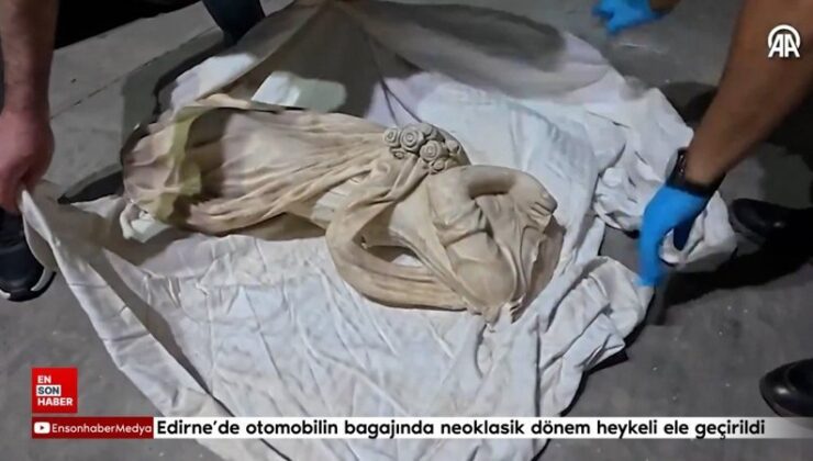 Edirne’de arabanın bagajında neoklasik devir heykeli ele geçirildi