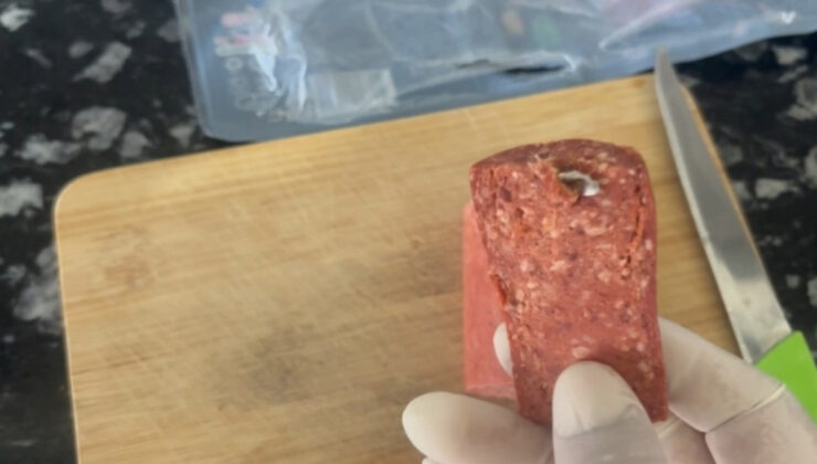 Erzincan’da sucuğun içinden metal çıktı