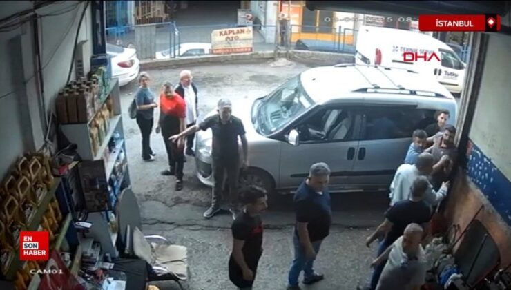 İstanbul Küçükçekmece’de iş yerindeki hengame güvenlik kamerasında