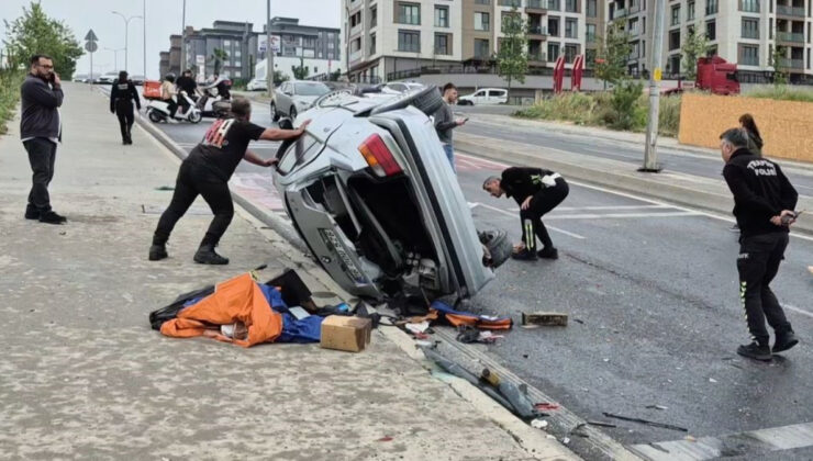 İstanbul’da denetimden çıkan araç aksi şeride daldı