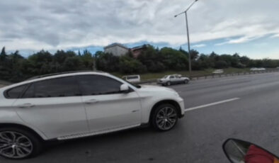 İstanbul’da TEM Otoyolu’nda makas tartışması kask kamerasında