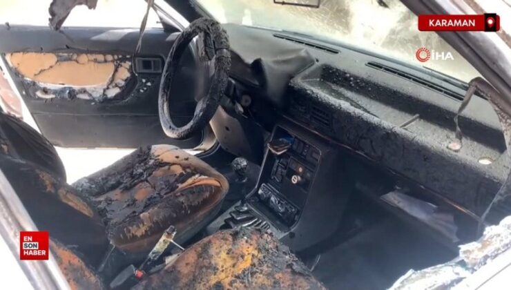 Karaman’da park halindeki arabada yangın çıktı