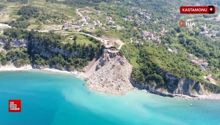 Kastamonu’da heyelan: Yoldan kopan kütle, denizle birleşti