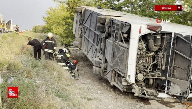 Konya’da yolcu otobüsü devrildi