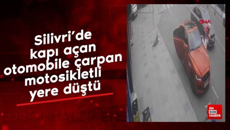 Silivri’de kapı açan arabaya çarpan motosikletli yere düştü