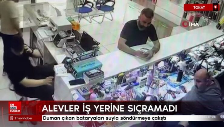 Tokat’ta duman çıkan bataryaları suyla söndürmeye çalıştı