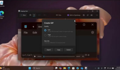 Windows 11’in Ekran Alıntısı aracına yeni özellik geliyor: GIF oluşturma